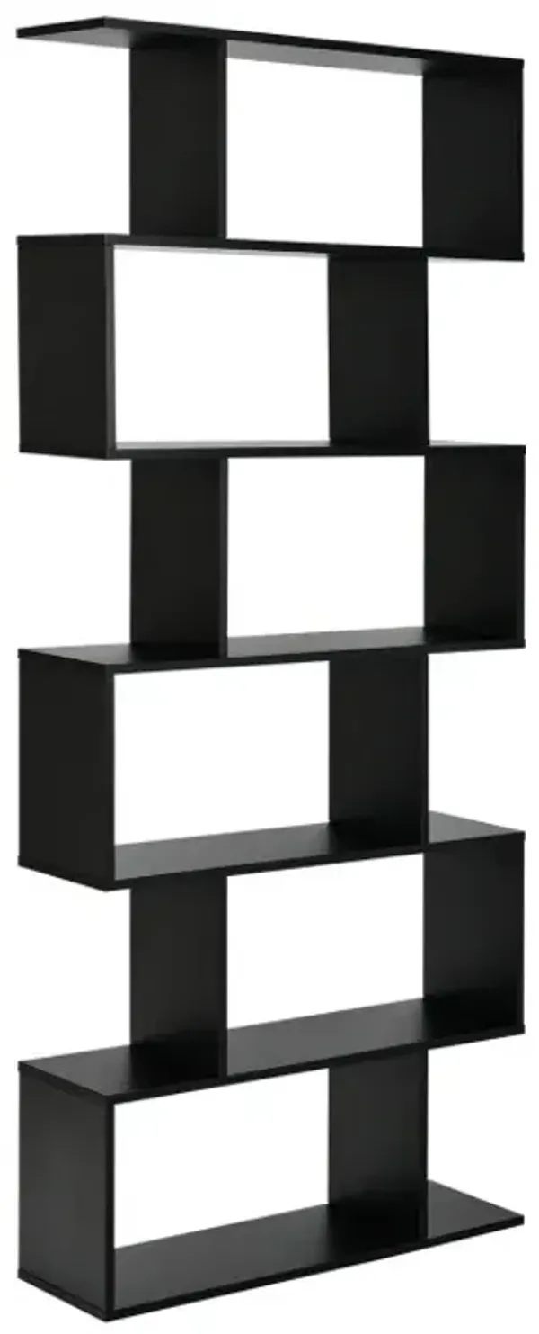 6 Tier S-Shaped Bookshelf Storage Display Bookcase Decor Z-Shelf