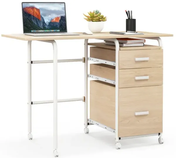 Home Office Folding Computer Laptop Desk Wheeled with 3 Drawers
