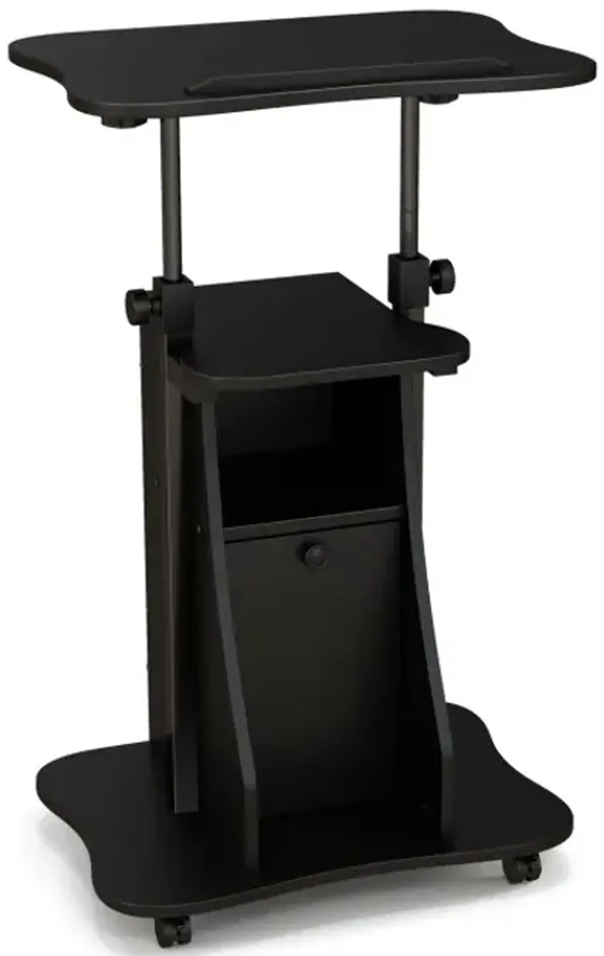 Adjustable Mobile Standing Desk Cart with Tilt Desktop and Cabinet