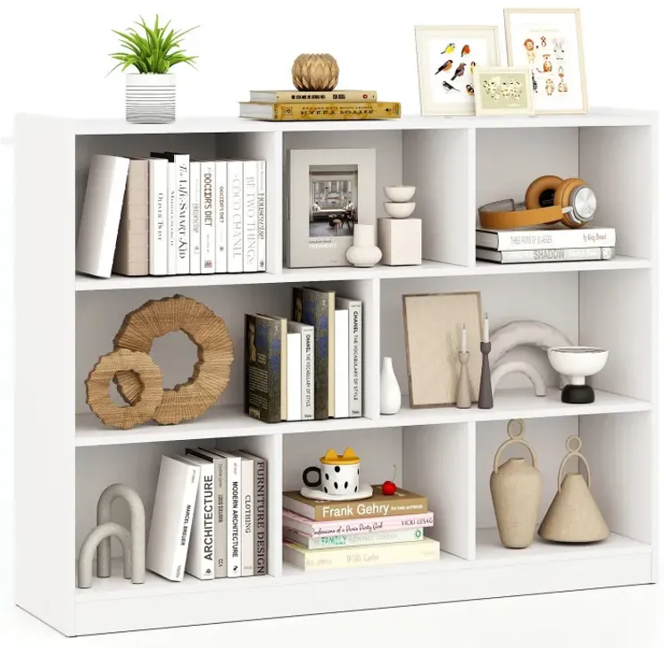 3-Tier Open Bookcase 8-Cube Floor Standing Storage Shelves