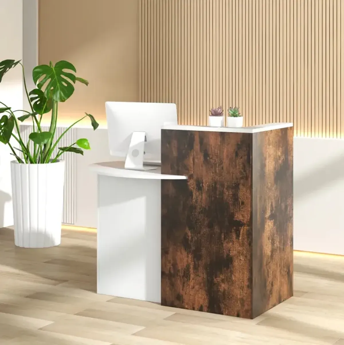 Reception Office Desk with Open Shelf and Lockable Drawer