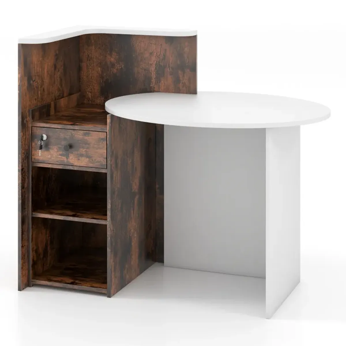 Reception Office Desk with Open Shelf and Lockable Drawer