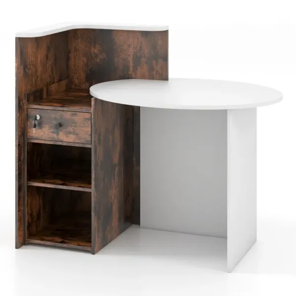Reception Office Desk with Open Shelf and Lockable Drawer