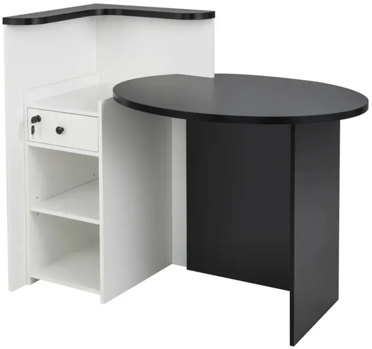 Reception Office Desk with Open Shelf and Lockable Drawer