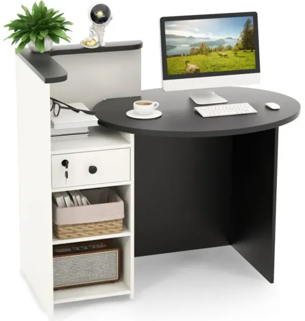 Reception Office Desk with Open Shelf and Lockable Drawer