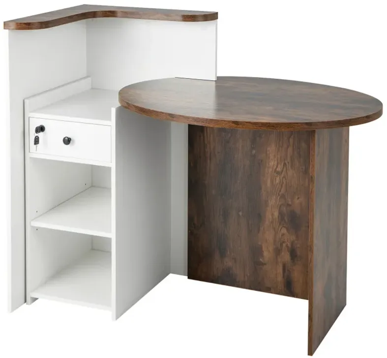 Reception Office Desk with Open Shelf and Lockable Drawer