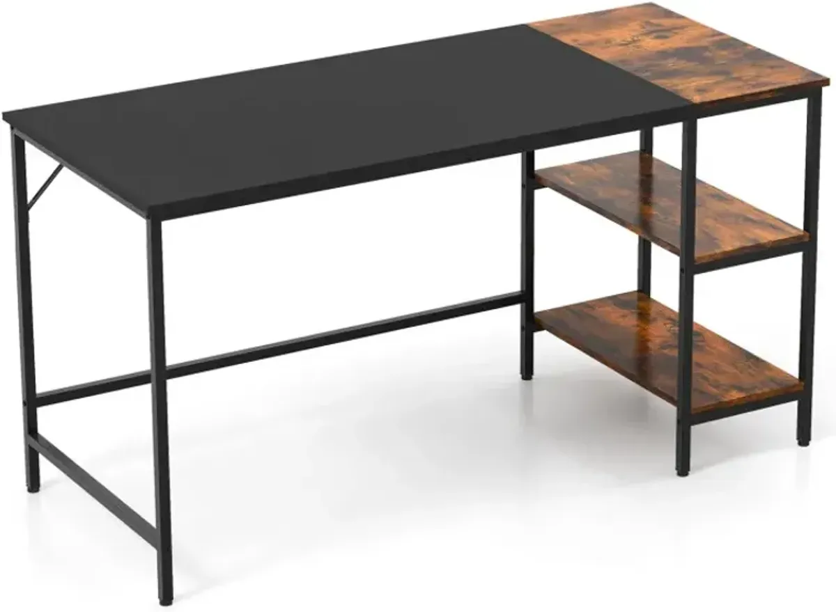 55 Inch Modern Industrial Style Study Writing Desk with 2 Storage Shelves