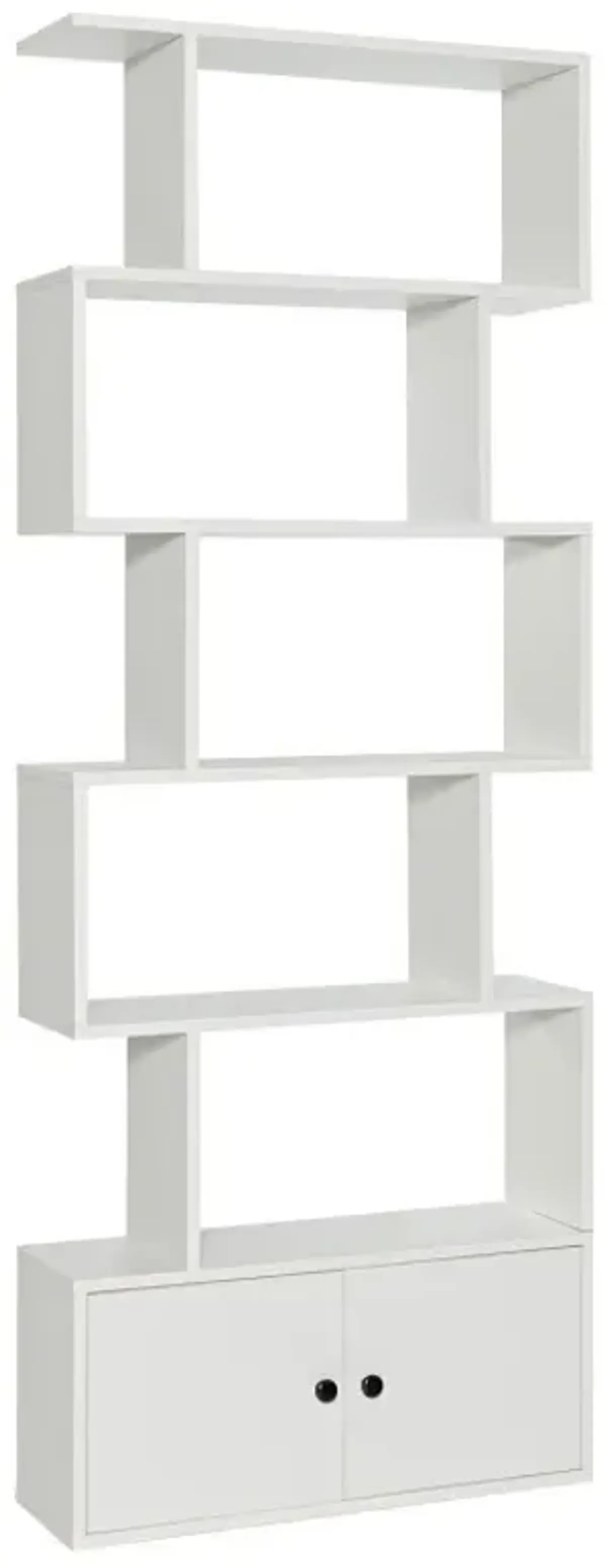 6-Tier S-Shaped Freestanding Bookshelf with Cabinet and Doors