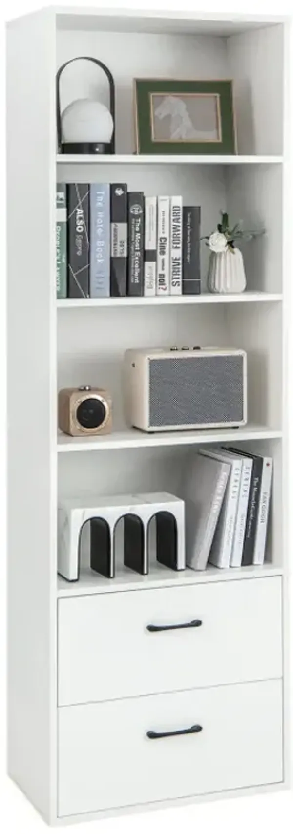 6-Tier Tall Freestanding Bookshelf with 4 Open Shelves and 2 Drawers