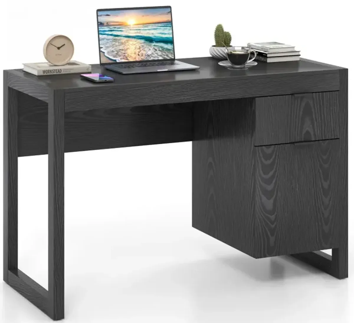 Modern Computer Desk Writing Workstation with Cabinet and Drawer