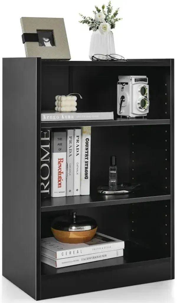 3-Tier Bookcase Open Display Rack Cabinet with Adjustable Shelves