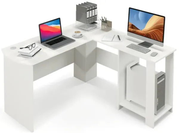 Large Modern L-shaped Computer Desk with 2 Cable Holes and 2 Storage Shelves