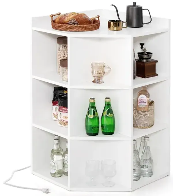 3-Tier Corner Cabinet with Charging Station for Bedroom