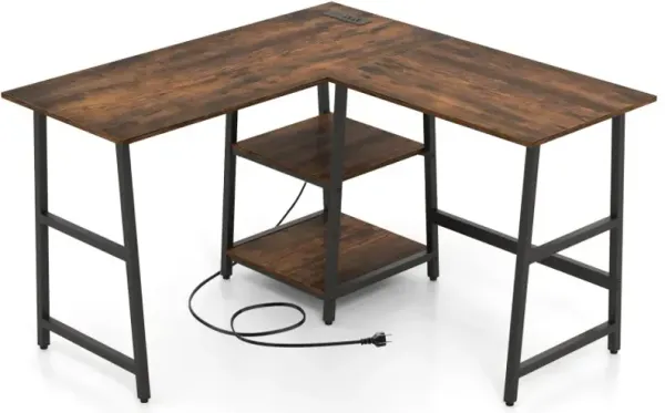 L-Shaped Corner Computer Desk with Storage Shelves