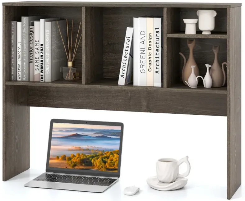 Computer Desktop Bookcase with 4 Cubbies and Open Back Compartment