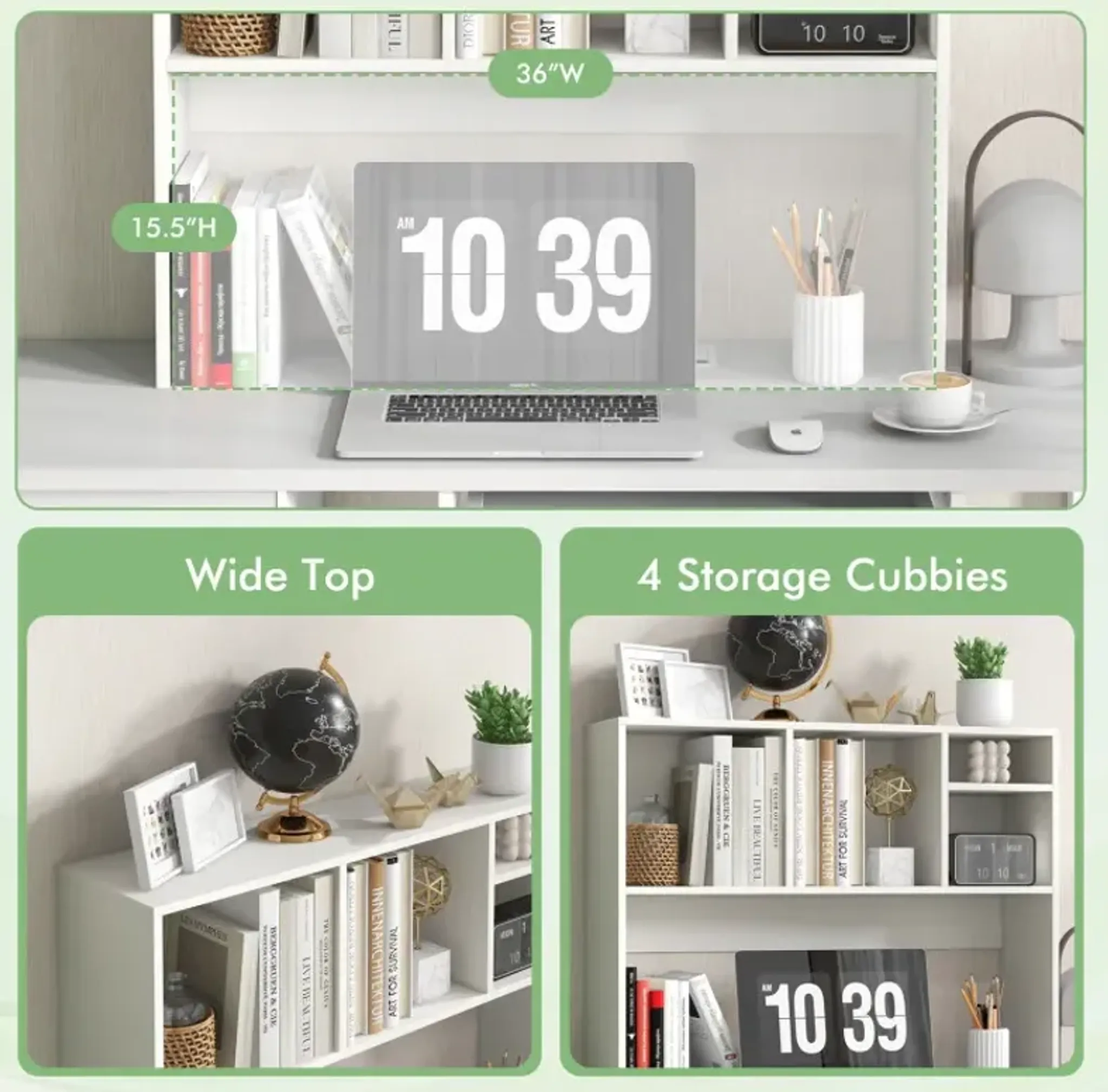 Computer Desktop Bookcase With 4 Cubbies And Open Back Compartment ...