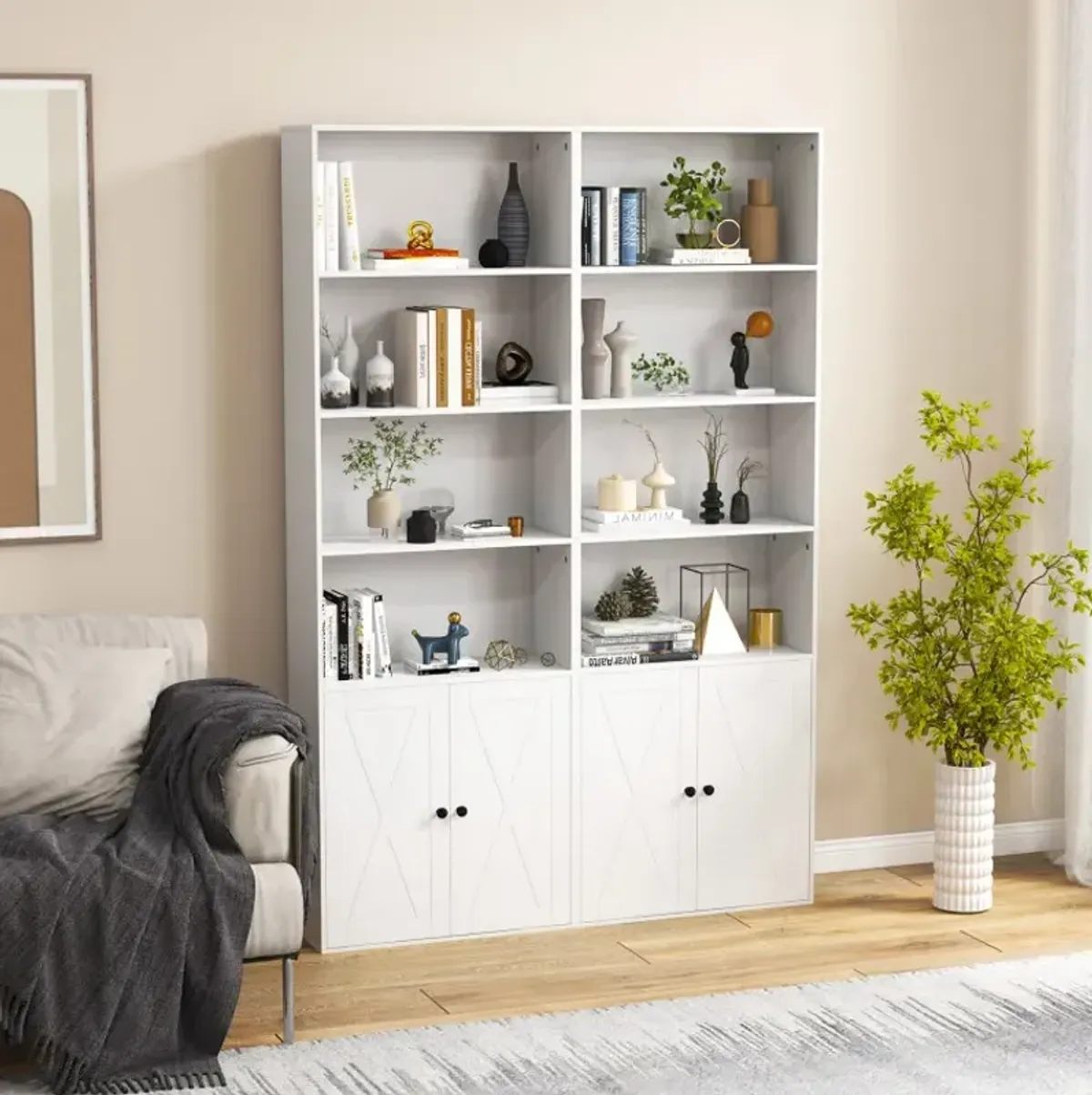 71 Inch Freestanding Bookshelf with 6 Shelves and 2-Door Cabinet
