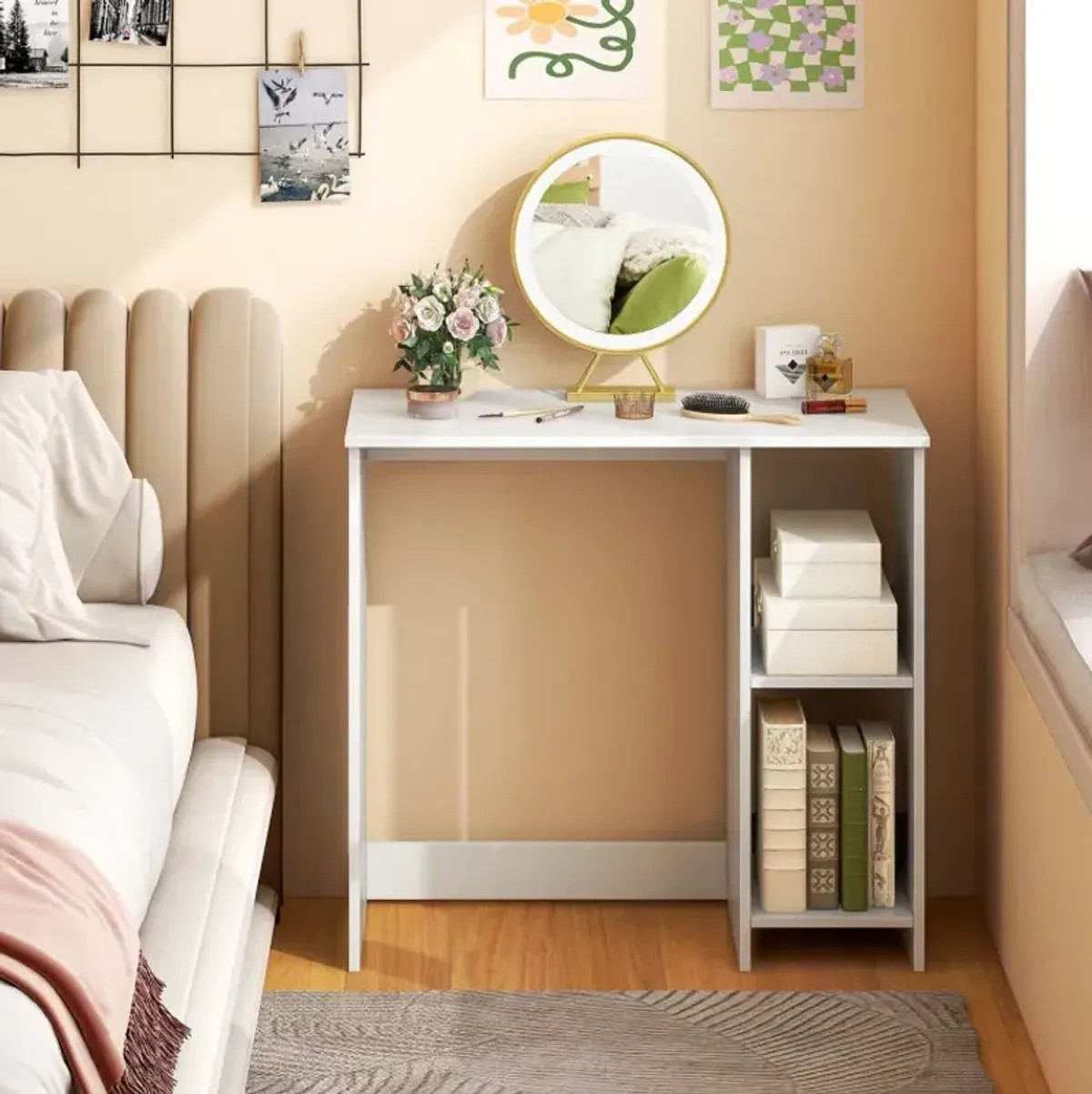 31.5 Inch  Modern Home Office Desk with 2 Compartments