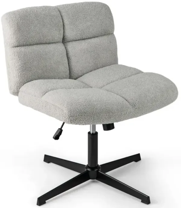 Office Armless Chair Cross Legged with Imitation Lamb Fleece and Adjustable Height