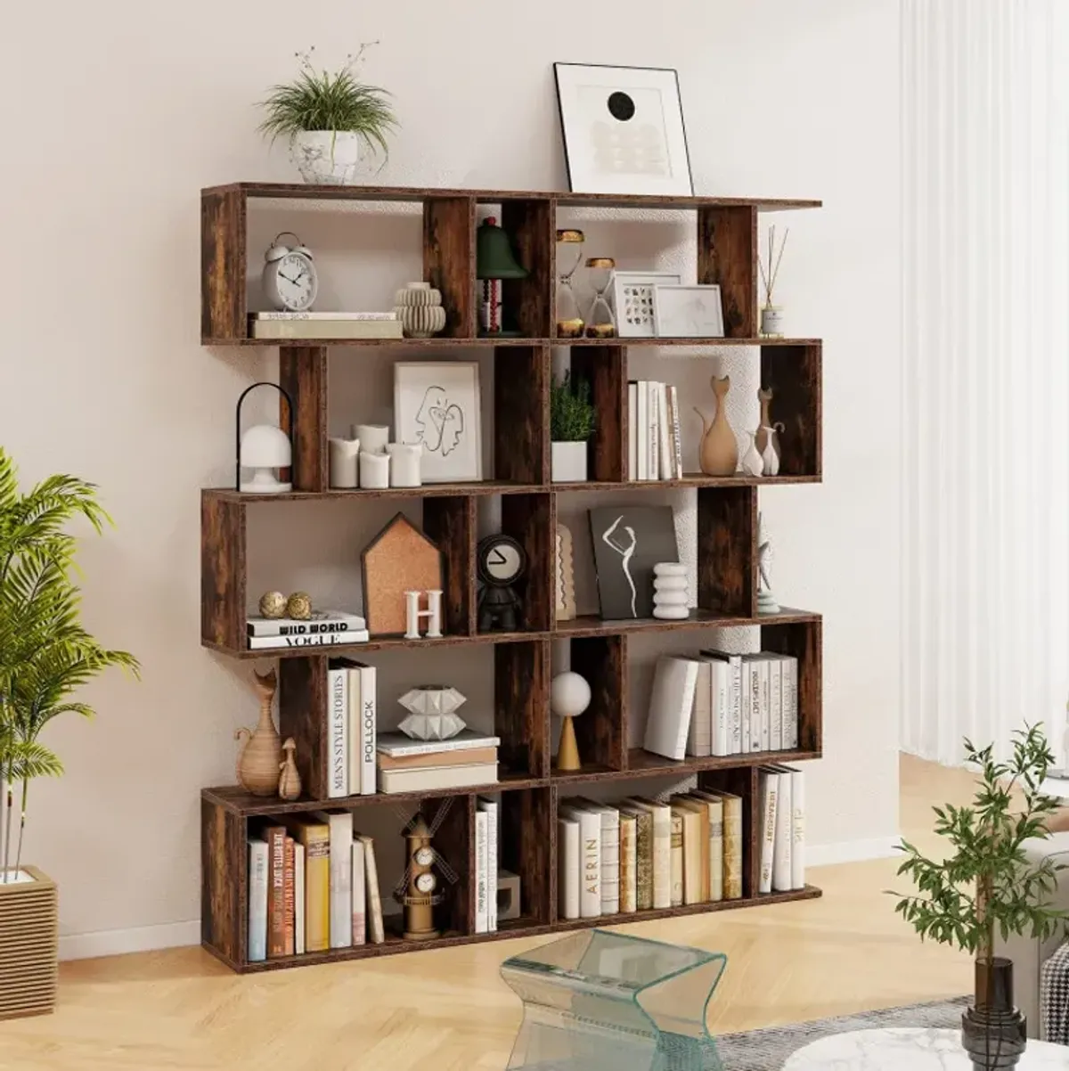 5-Tier Bookshelf with Anti-Toppling Device for Living Room Home Office