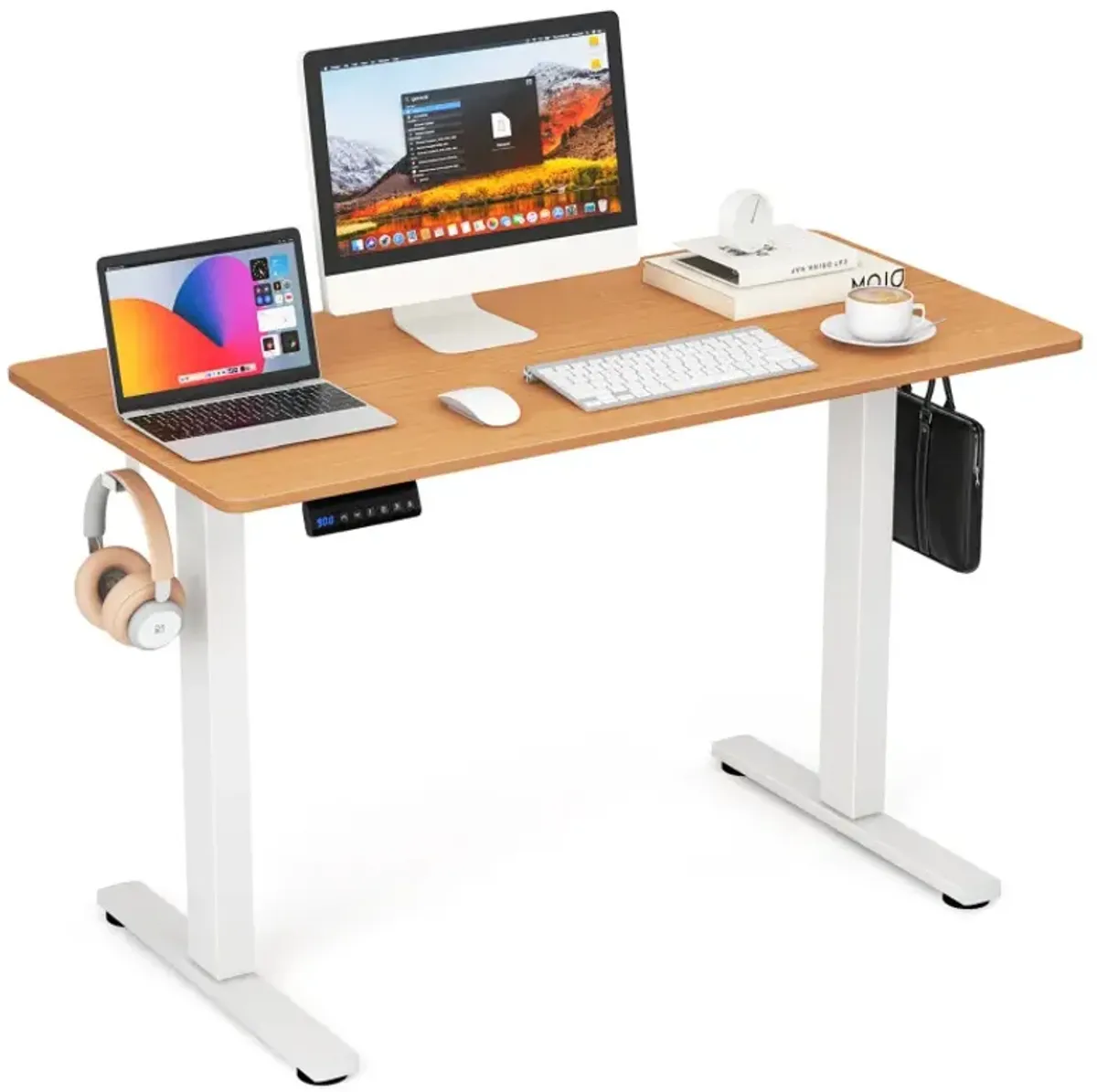 Electric Standing Desk with 3 Memory Height Settings and 2 Hanging Hooks & Cable Management