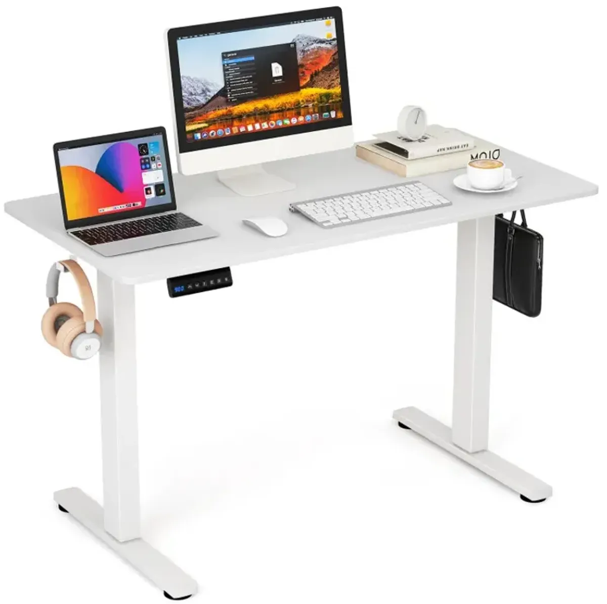 Electric Standing Desk with 3 Memory Height Settings and 2 Hanging Hooks & Cable Management