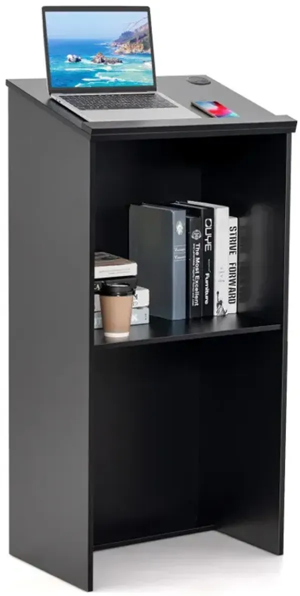 Wooden Floor Standing Podium Speaking Lectern with Adjustable Shelf