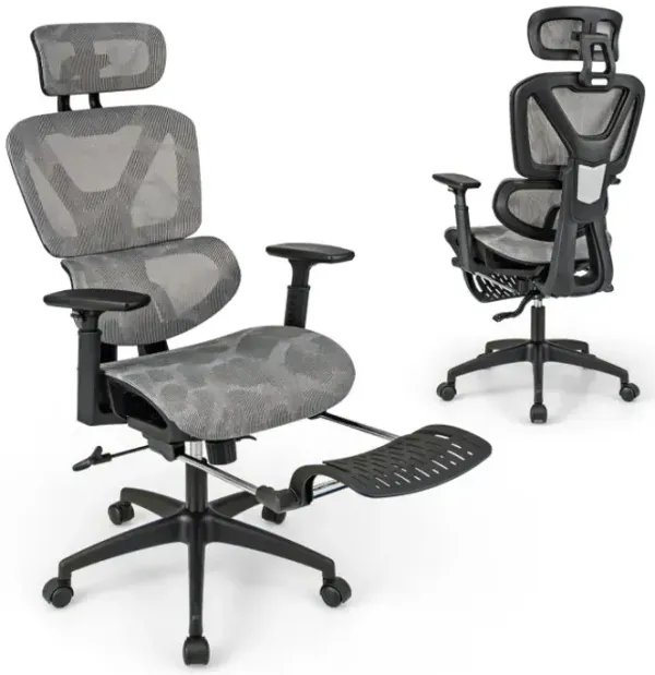 Mesh Office Chair with Tilting Backrest and Retractable Footrest
