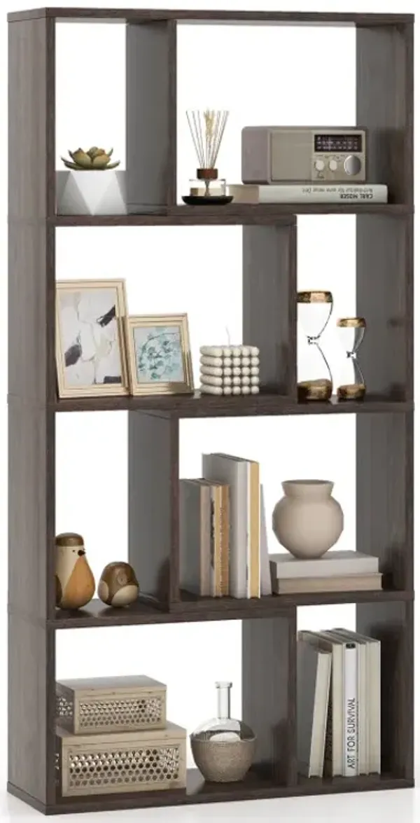 48 Inch 4-Tier Geometric Bookshelf with 8 Cubes for Living Room Bedroom