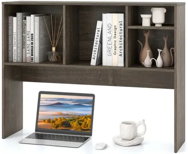 Computer Desktop Bookcase with 4 Cubbies and Open Back Compartment