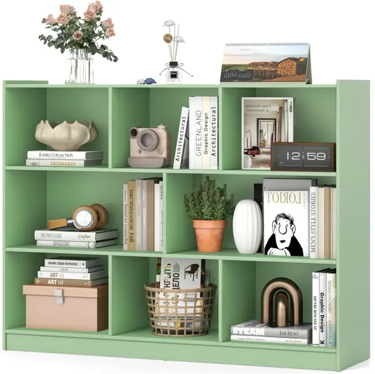 3-Tier Open Bookcase 8-Cube Floor Standing Storage Shelves