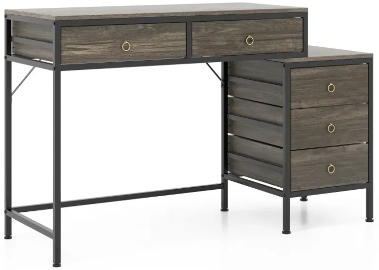 Computer Desk with 5 Drawers Home Office Desk with Side File Cabinet