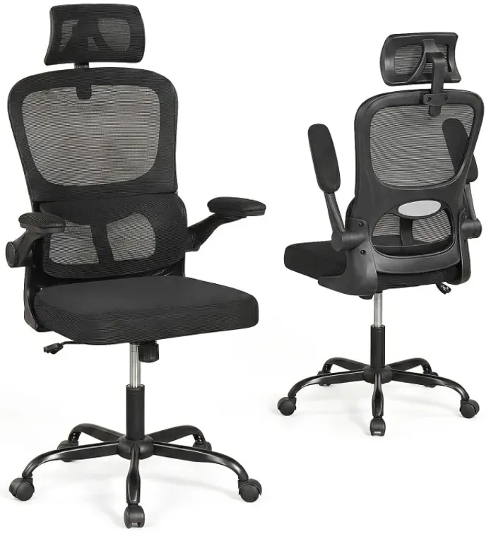 Mesh Office Chair with Adaptive Lumbar Support, Flip-up Armrests, Reclining Backrest