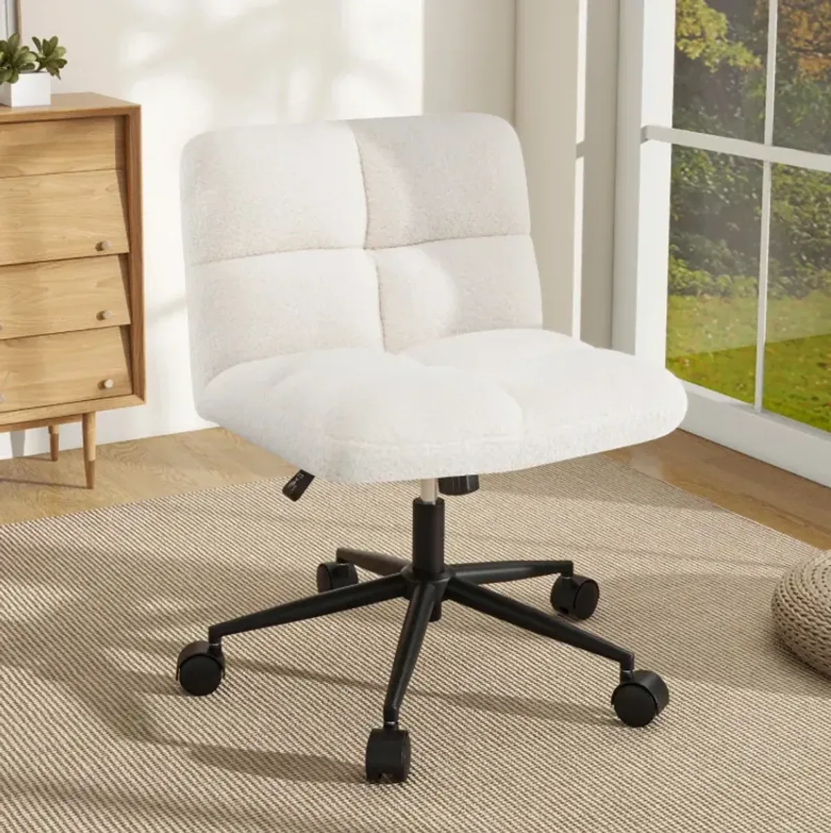 Cross Legged Chair with Wheels with Padded Seat Adjustable Height for Bedroom Study