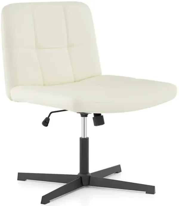 PU Leather Upholstered Cross-legged Office Chair with Oversized U-shaped Seat for Home Office Make Up