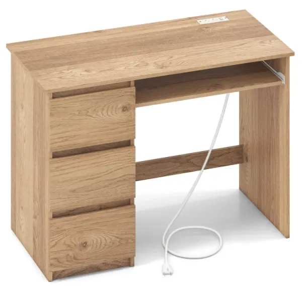 Computer Desk with Power Outlet Keyboard Tray and 3 Large Drawers