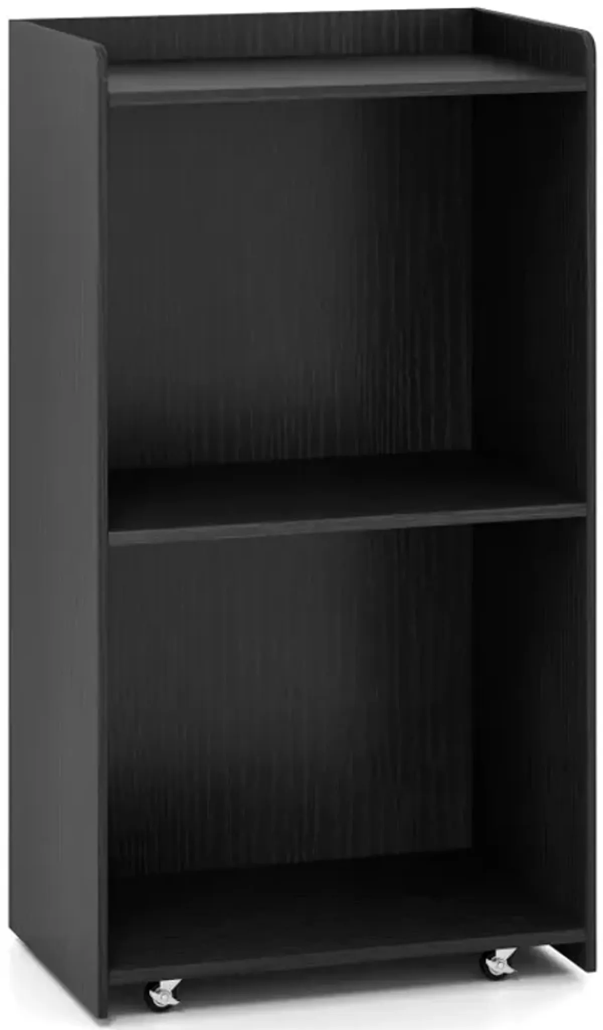 Rolling Podium Stand with 2 Shelves and Lockable Wheels