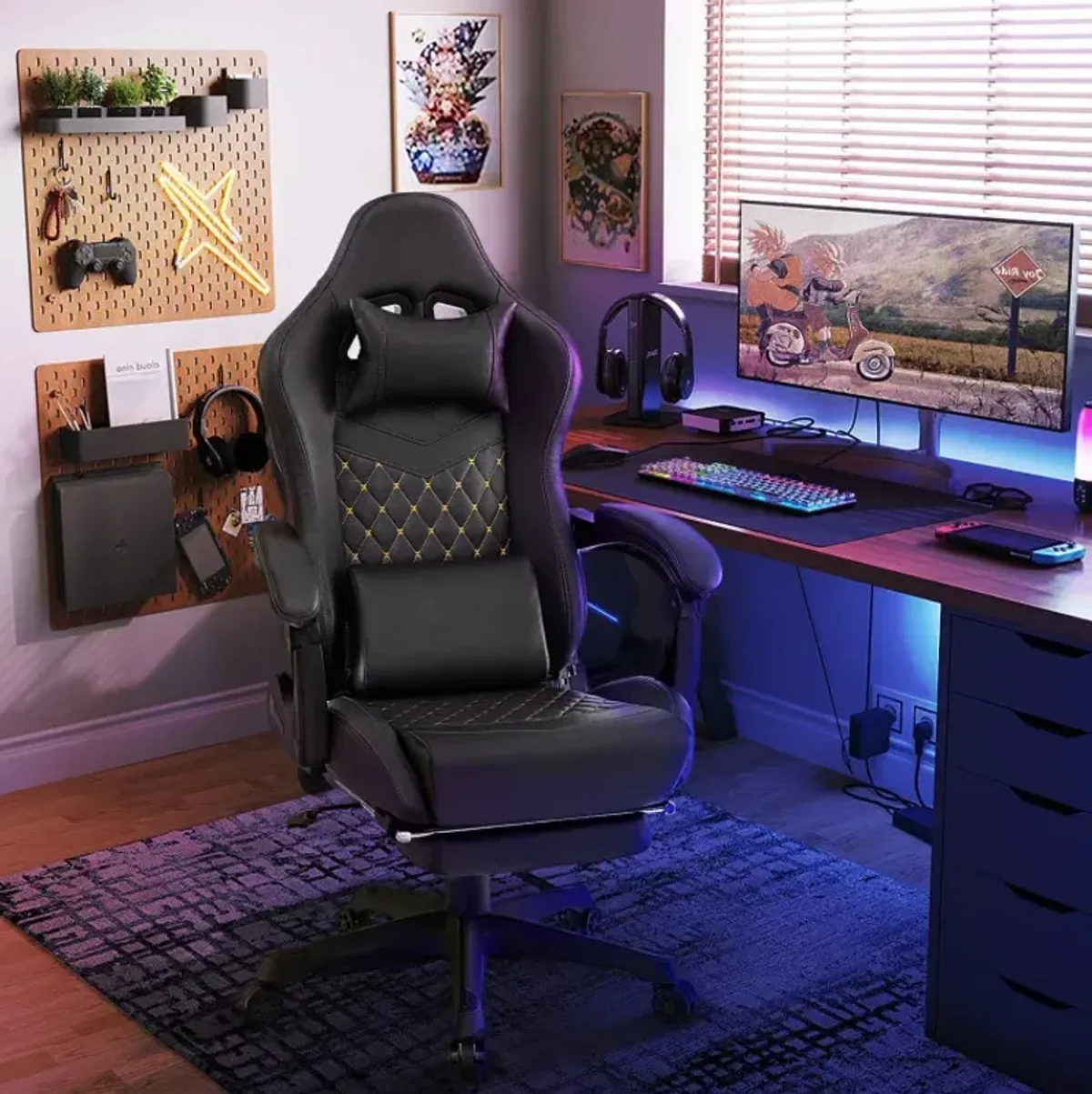 Ergonomic Video Game Computer Chair with Headrest and Lumbar Pillow