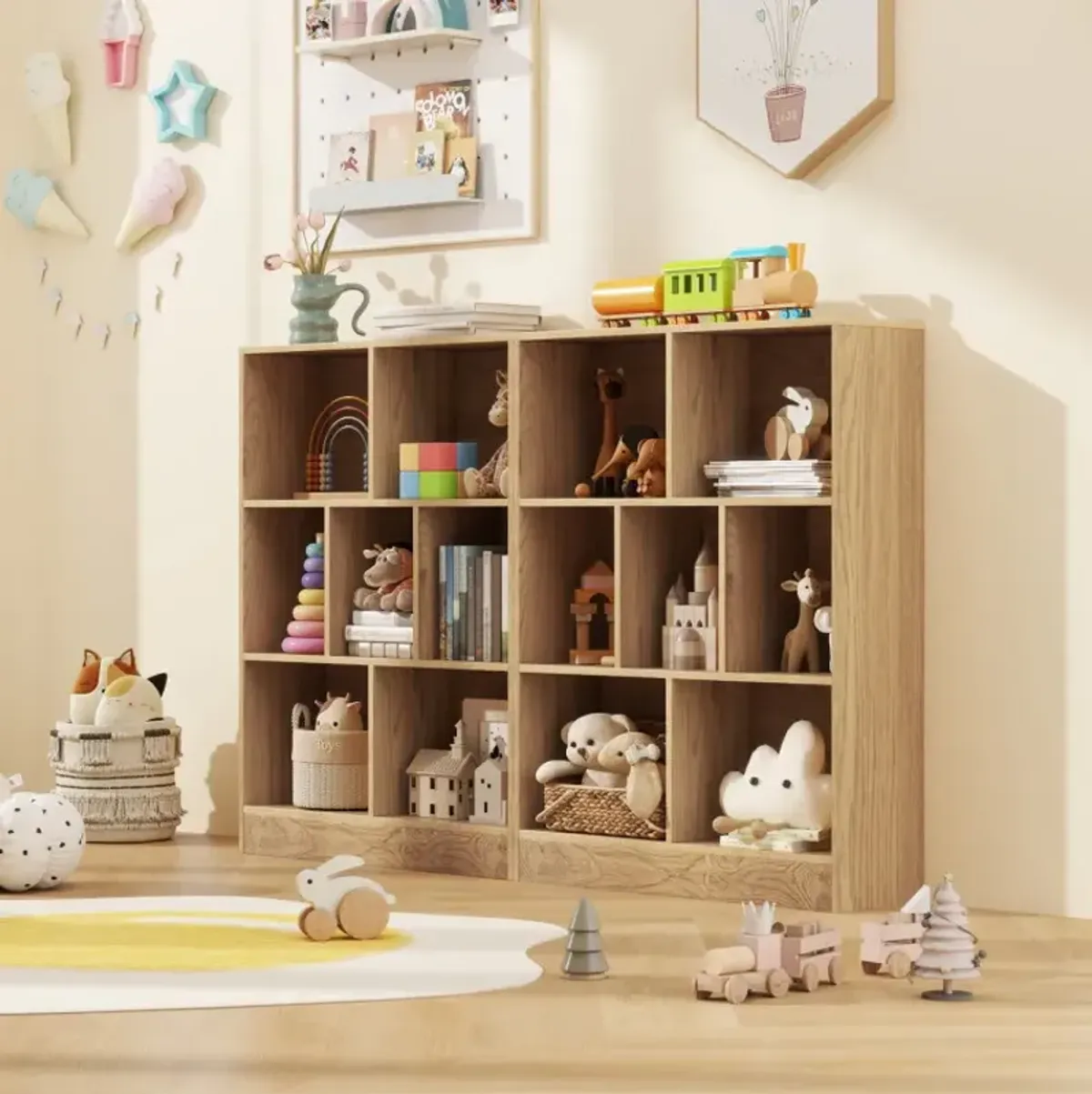 7-Section Freestanding Bookshelf for Kids Room Classroom Daycare Nursery