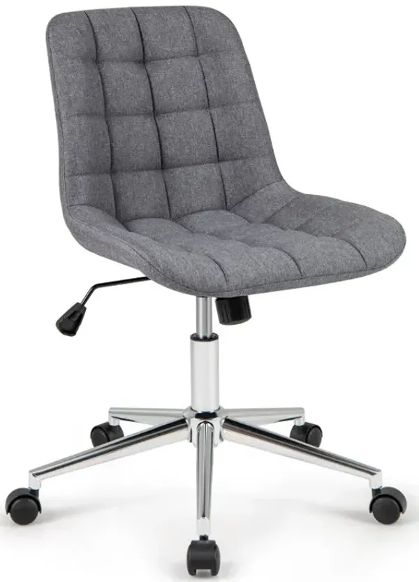 Armless Office Chair Upholstered Makeup Vanity Chair with Adjustable Height and Wheels
