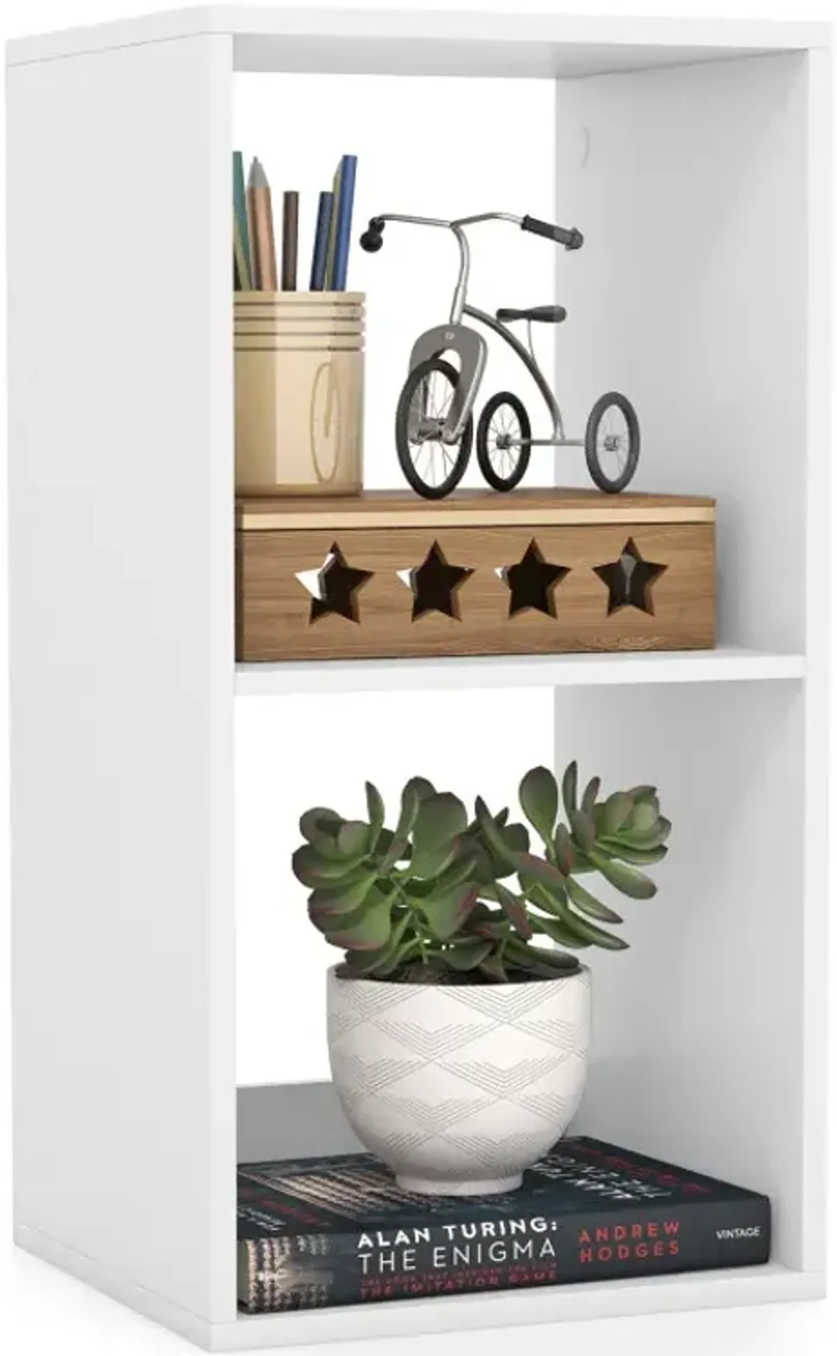 2 Cube Bookshelf with Back Guardrail for Living Room Bedroom