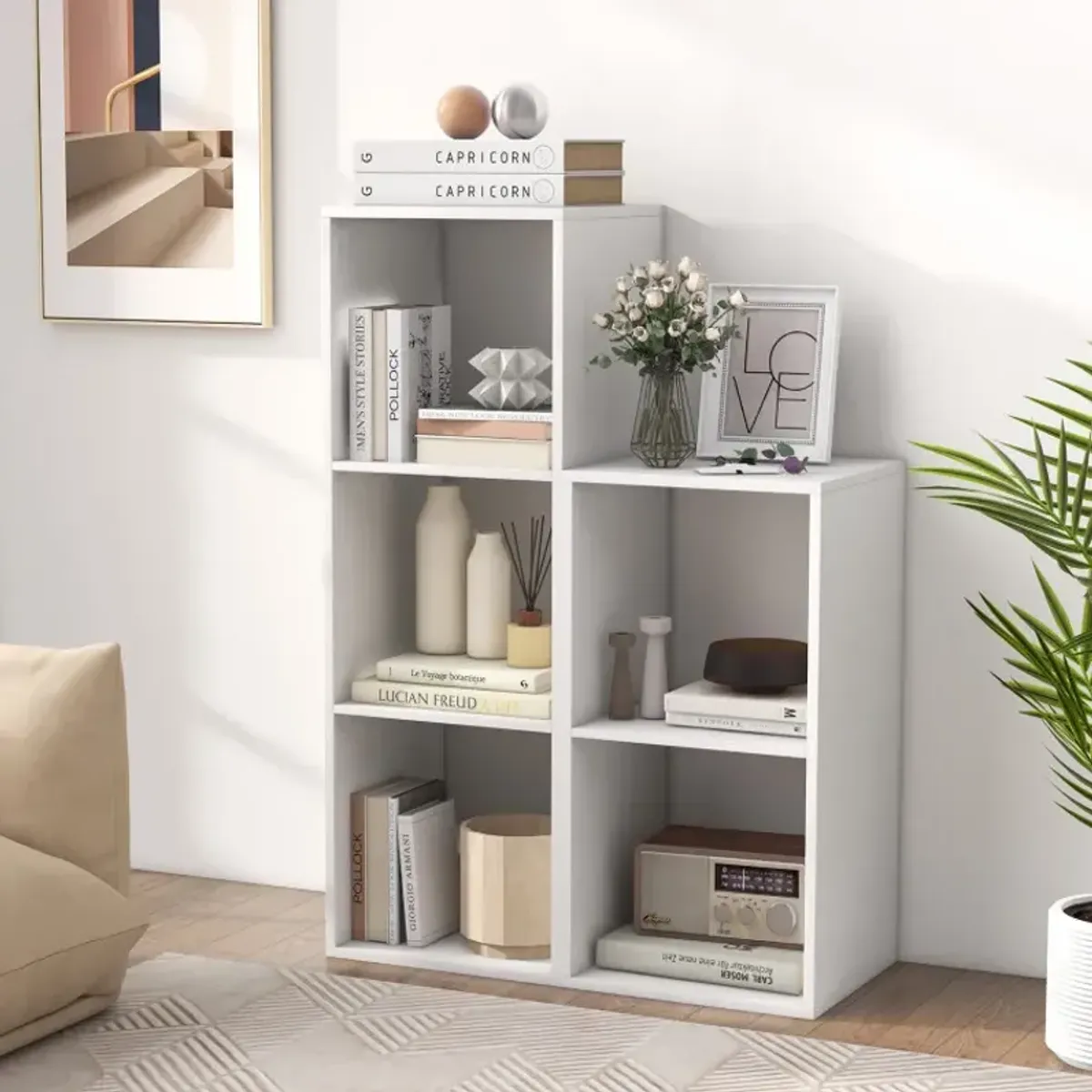 3 Cube Bookshelf with Back Guardrail for Living Room Bedroom