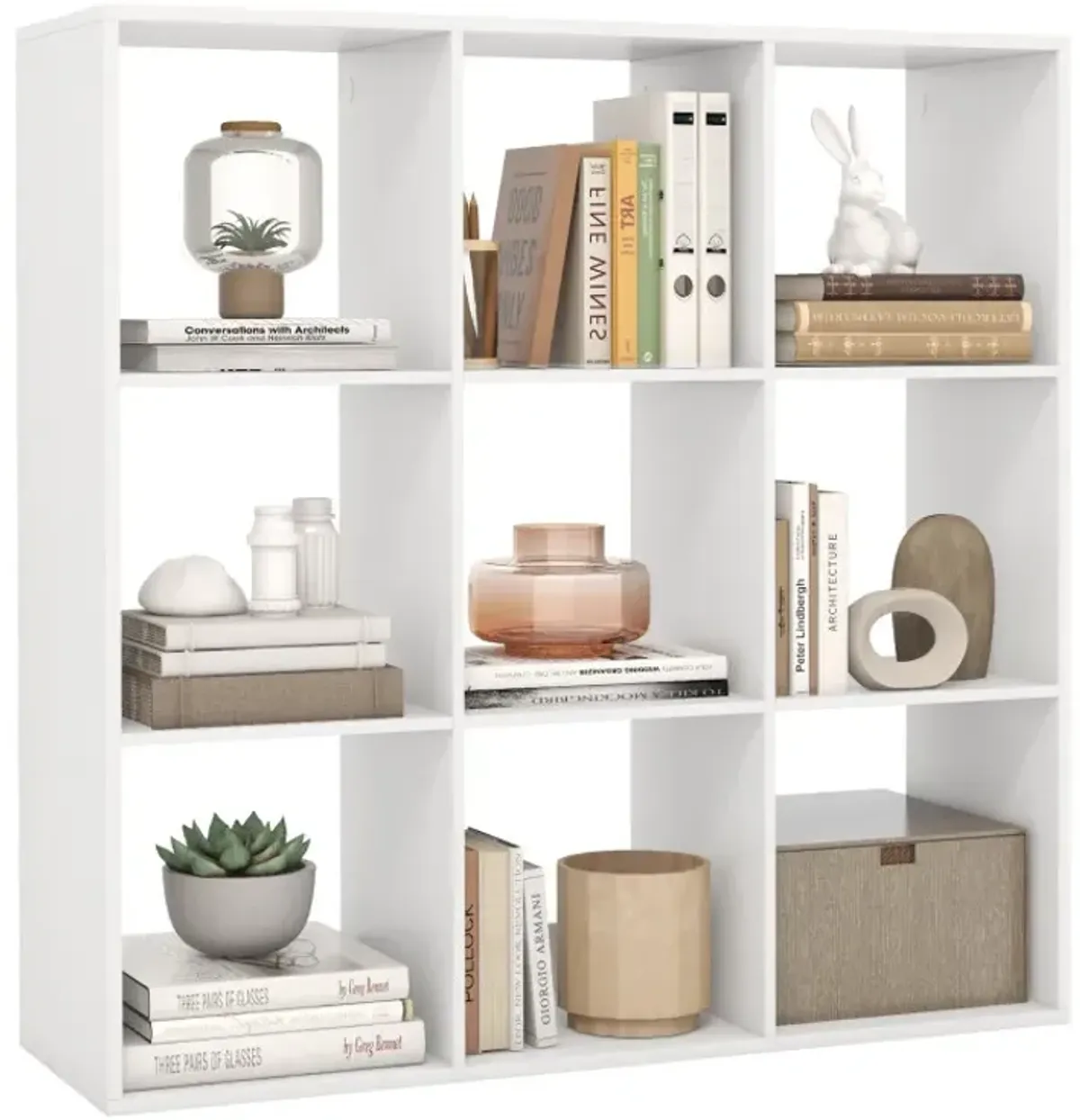 9 Cube Bookshelf with Back Guardrail for Living Room Bedroom
