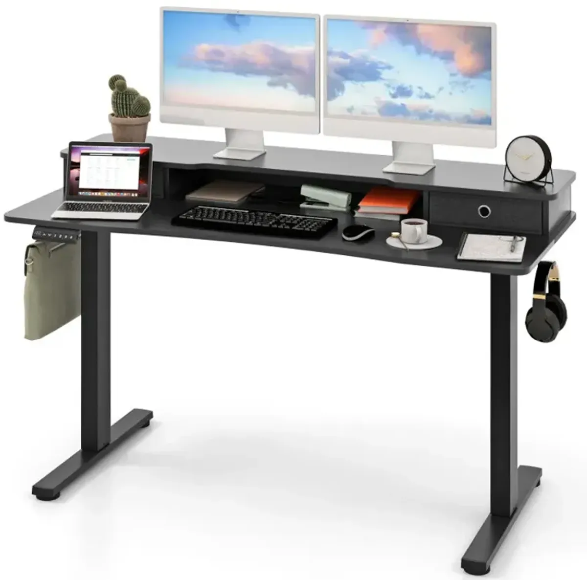 55 Inch x 24 Inch Height Adjustable Electric Standing Desk with 2 Drawers