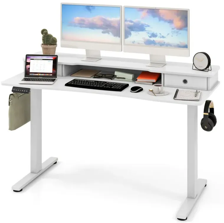 55 Inch x 24 Inch Height Adjustable Electric Standing Desk with 2 Drawers