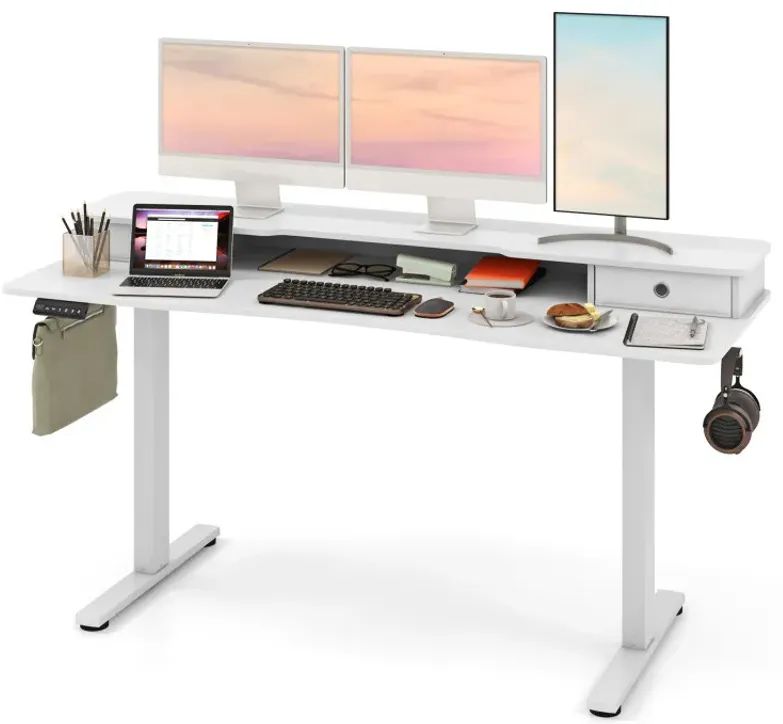 63 Inch x 24 Inch Electric Standing Desk with 2 Drawers