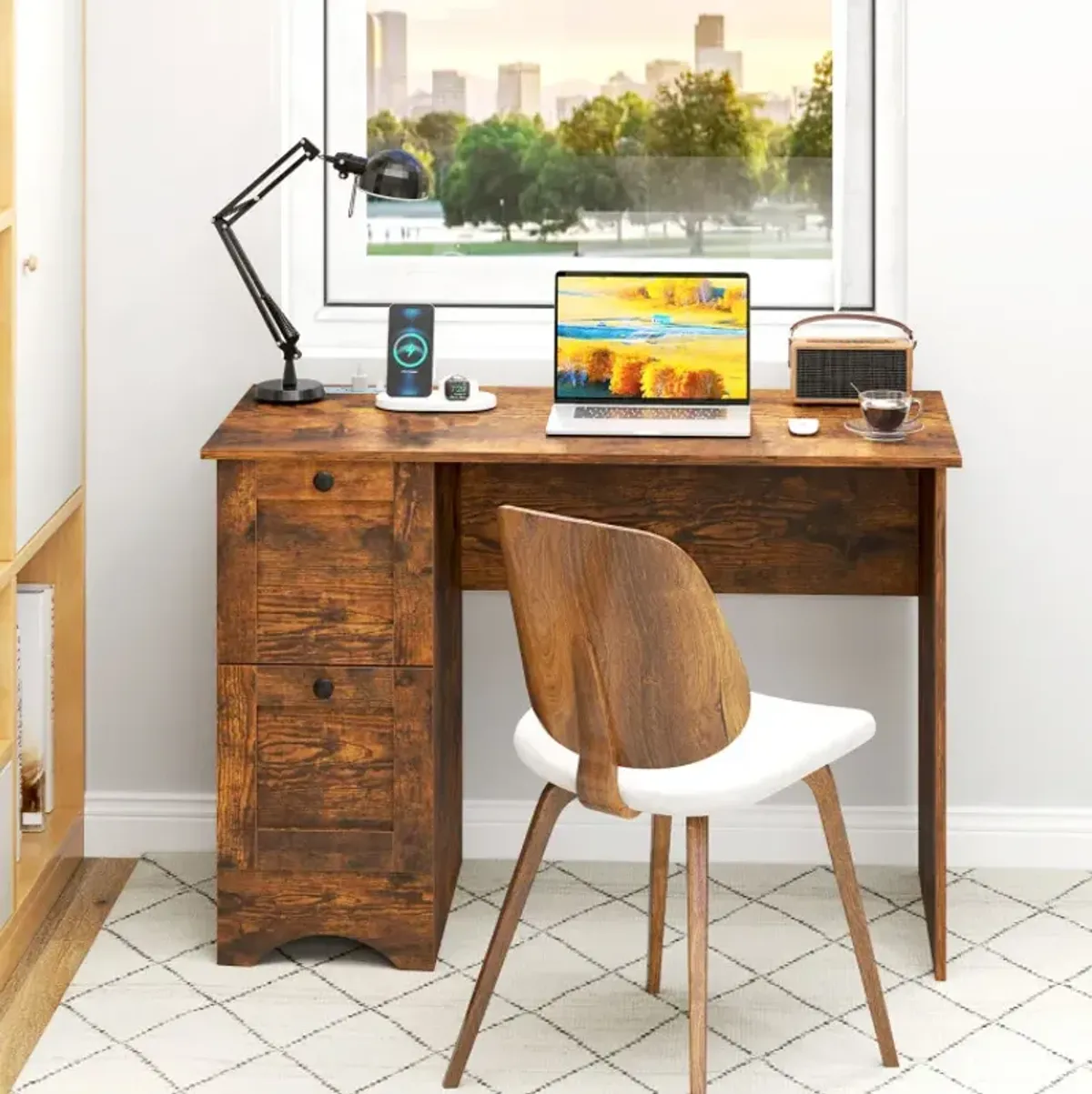 Wooden Computer Desk Workstation with 2 Drawers for Home and Office