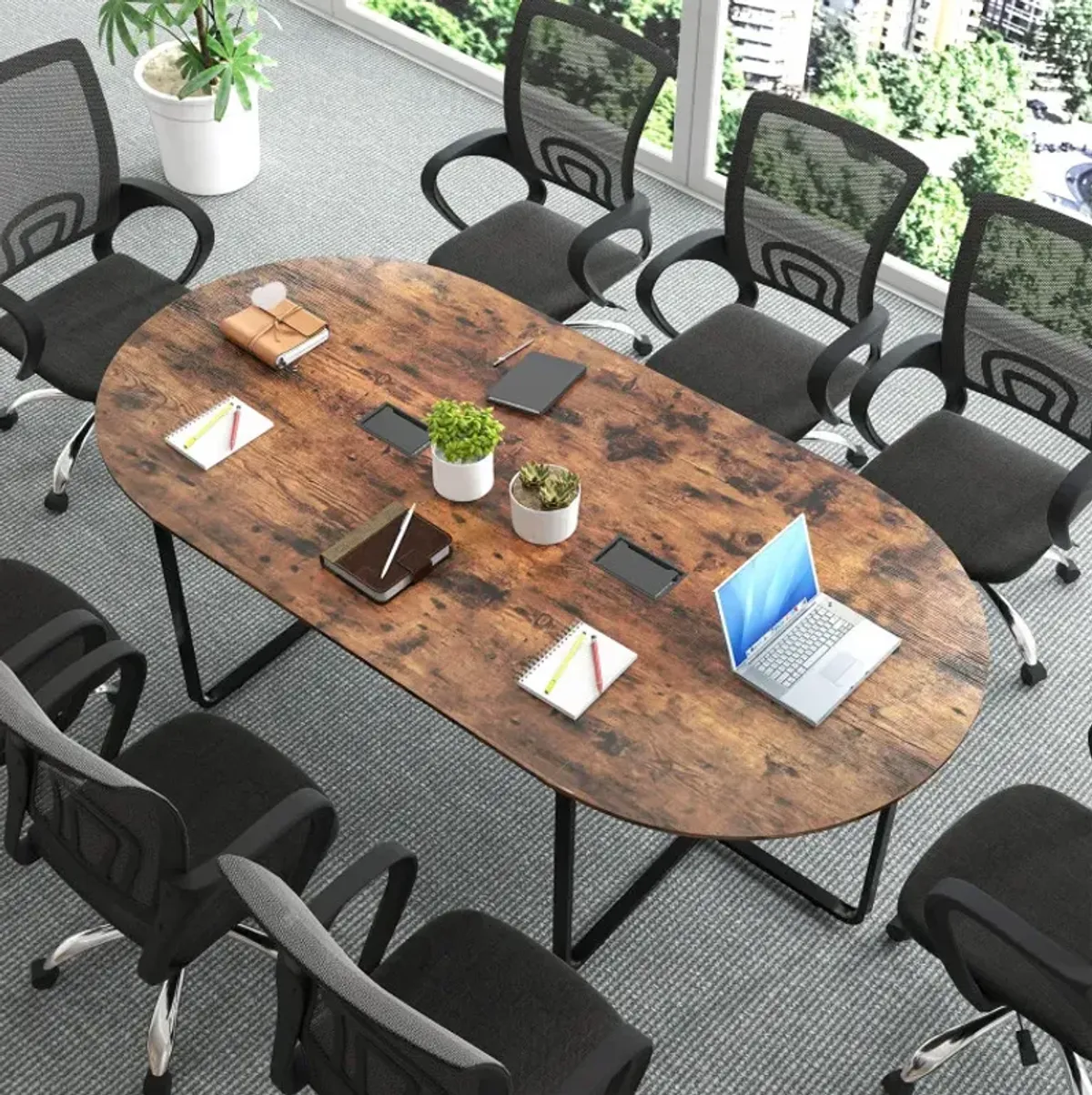 95 Inches Oval Conference Industrial Executive Table with Dual Cable Holes