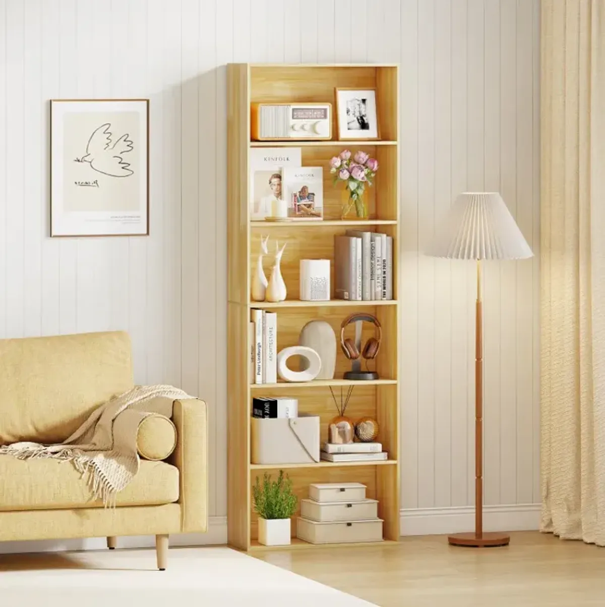 6-Tier Bookcase with 6 Open Shelves and Anti-Toppling Kits