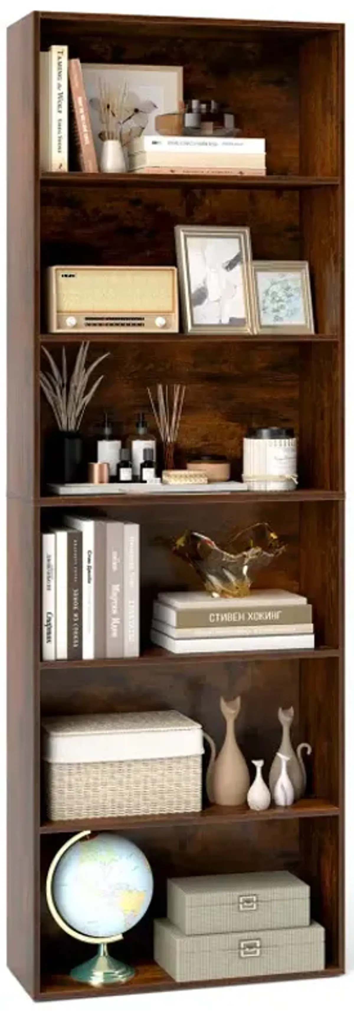 6-Tier Bookcase with 6 Open Shelves and Anti-Toppling Kits